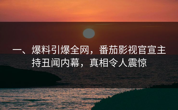一、爆料引爆全网，番茄影视官宣主持丑闻内幕，真相令人震惊