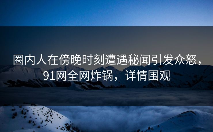 圈内人在傍晚时刻遭遇秘闻引发众怒，91网全网炸锅，详情围观