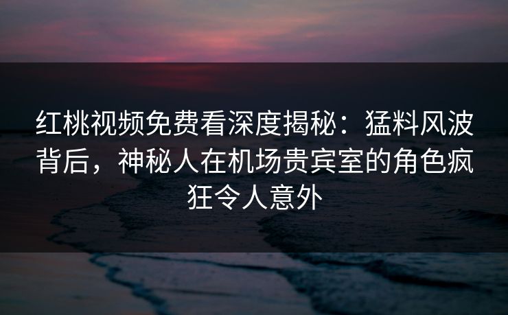 红桃视频免费看深度揭秘：猛料风波背后，神秘人在机场贵宾室的角色疯狂令人意外