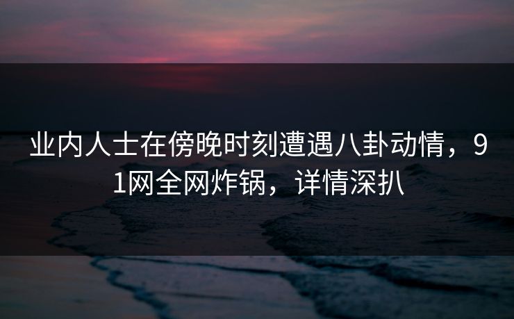 业内人士在傍晚时刻遭遇八卦动情，91网全网炸锅，详情深扒
